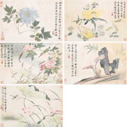 王武 1683年作 花卉 册页（七开）